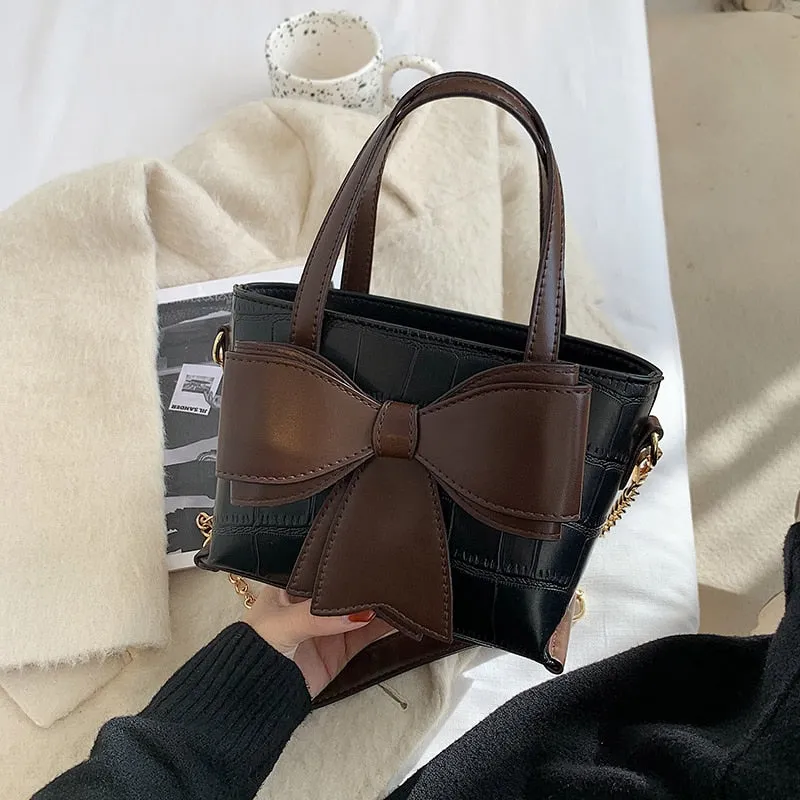 Christmas Gift Crocodile pattern Bow Tote Bucket bag 2021 Fashion New Quality PU Leather Women's Designer Handbag Chain Shoulder Messenger Bag