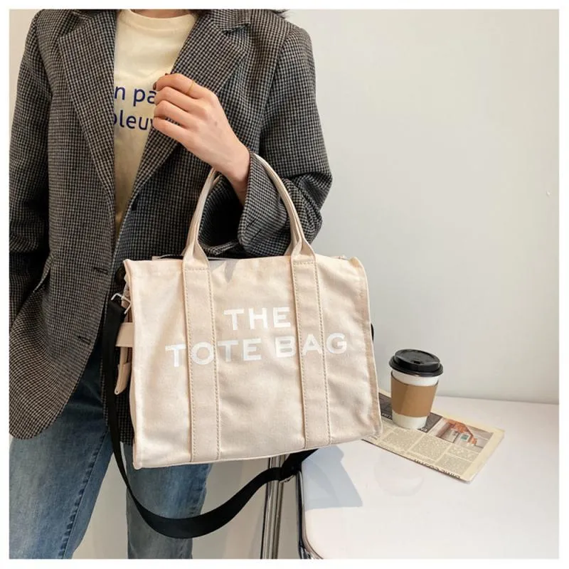 Christmas Gift Large Capacity Canvas Tote Women Shoulder Bag Letter Printed Crossbody Bags for Women Casual Cloth Women Handbag Big Shopper Bag