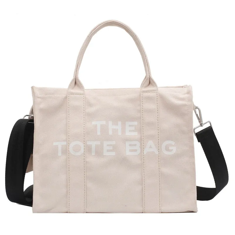 Christmas Gift Large Capacity Canvas Tote Women Shoulder Bag Letter Printed Crossbody Bags for Women Casual Cloth Women Handbag Big Shopper Bag