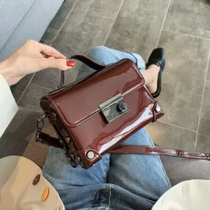 Christmas Gift Vintage Patent Leather Women's Bag 2020 New Metal Lock Crossbody Bag For Women Box Shaped Retro Simgle Tote Handbags Black Green
