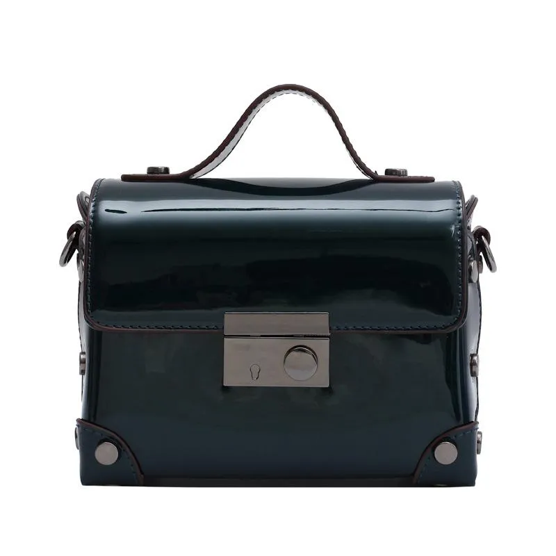 Christmas Gift Vintage Patent Leather Women's Bag 2020 New Metal Lock Crossbody Bag For Women Box Shaped Retro Simgle Tote Handbags Black Green