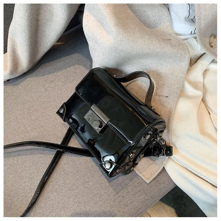 Christmas Gift Vintage Patent Leather Women's Bag 2020 New Metal Lock Crossbody Bag For Women Box Shaped Retro Simgle Tote Handbags Black Green