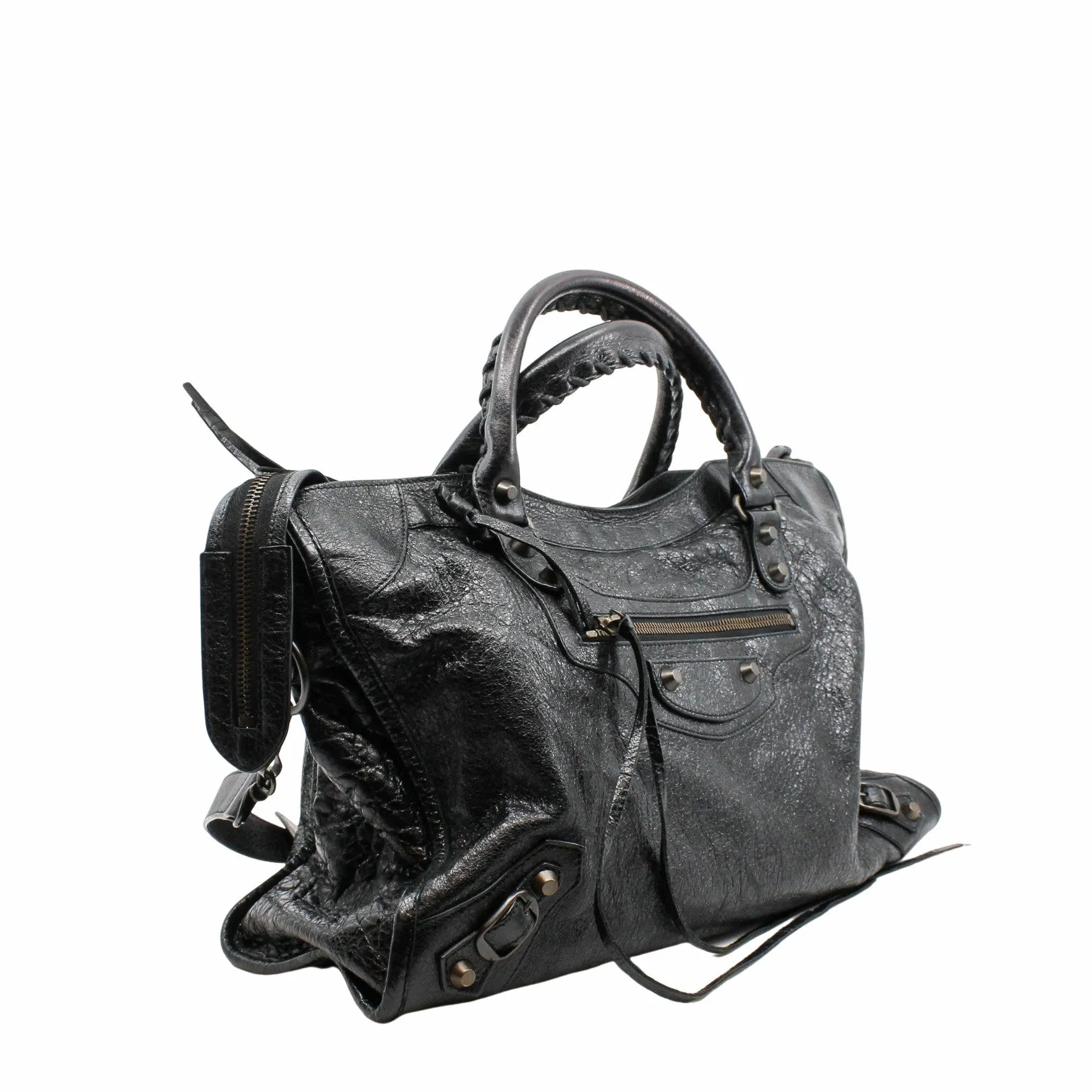 CITY CLASSIC STUDS BAG  METALLIC LEATHER black ANTIQUE BRASS