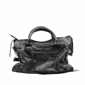 CITY CLASSIC STUDS BAG  METALLIC LEATHER black ANTIQUE BRASS