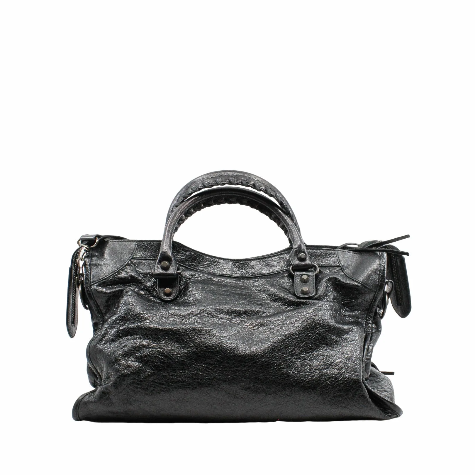 CITY CLASSIC STUDS BAG  METALLIC LEATHER black ANTIQUE BRASS