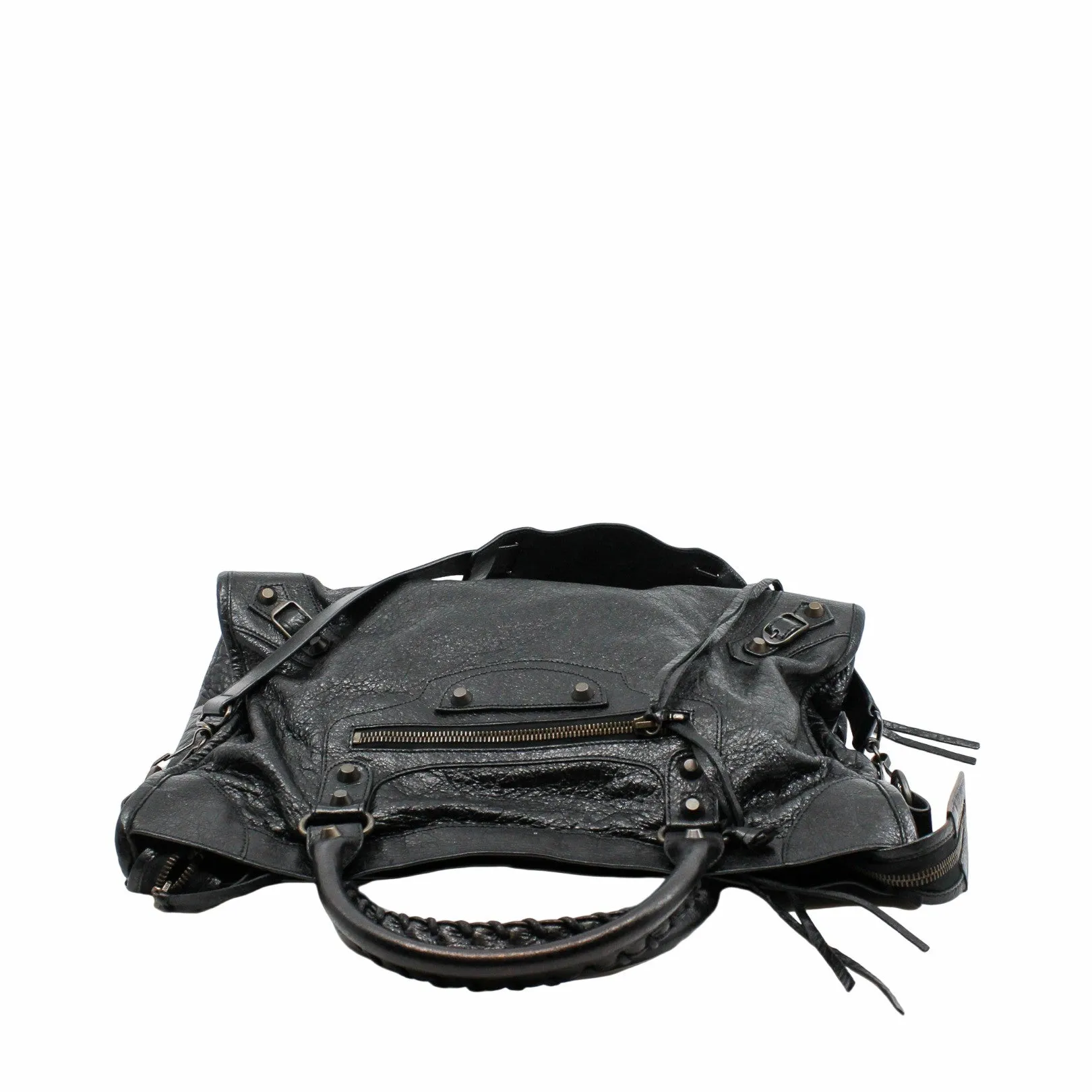 CITY CLASSIC STUDS BAG  METALLIC LEATHER black ANTIQUE BRASS