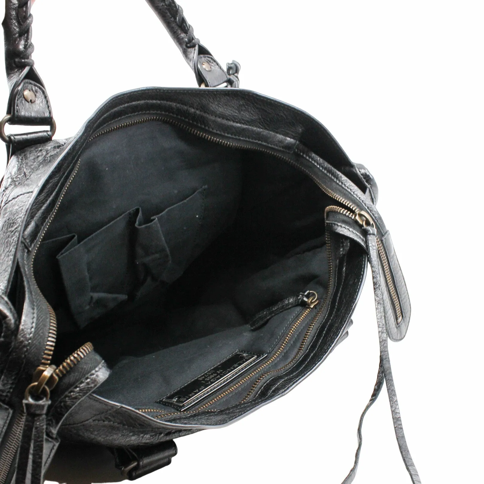 CITY CLASSIC STUDS BAG  METALLIC LEATHER black ANTIQUE BRASS