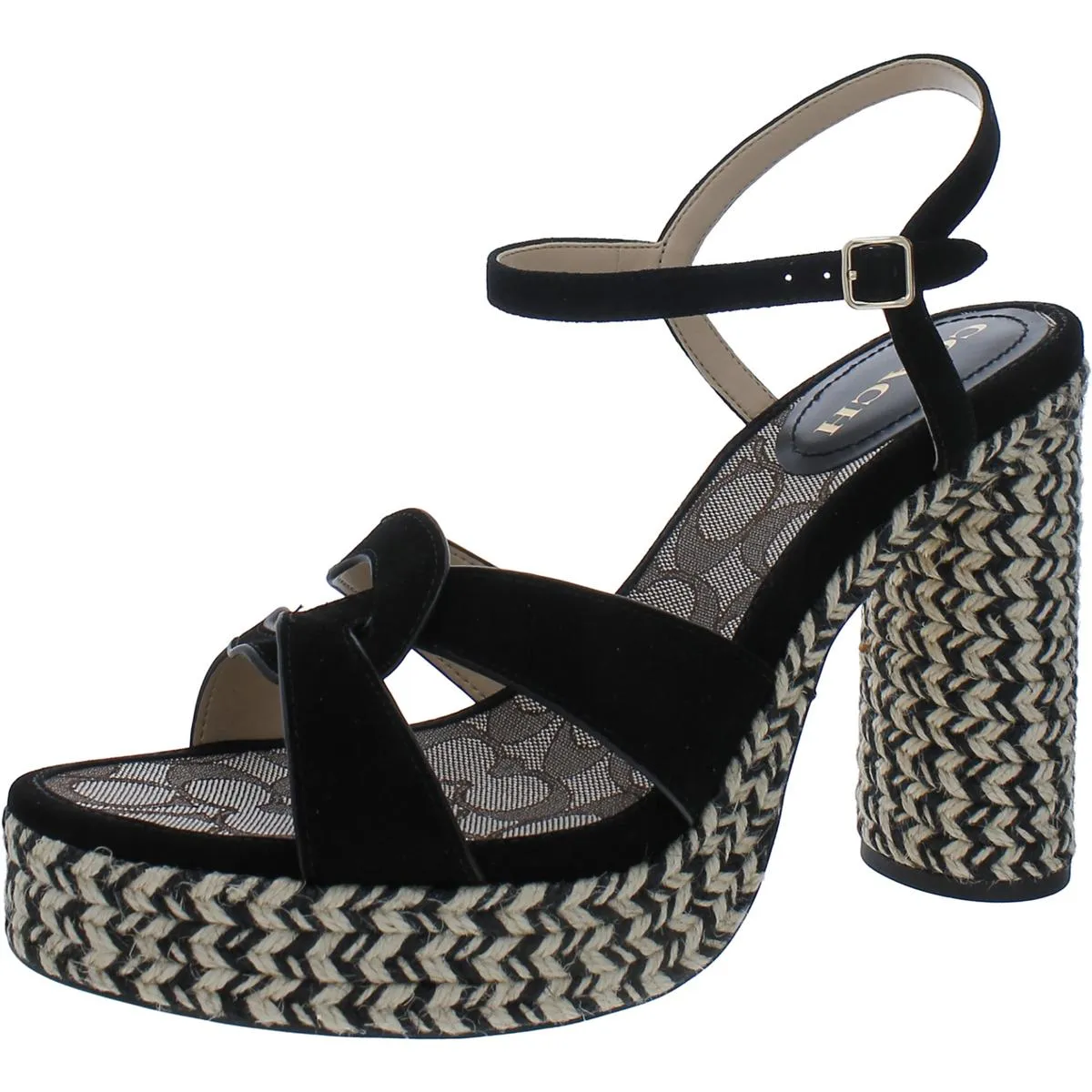 Coach Womens Faux Suede Ankle Strap Espadrille Heels