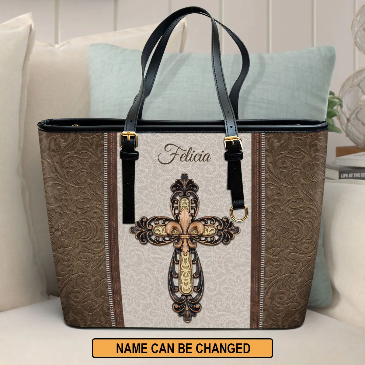 Cross Personalized Large Pu Leather Tote Bag For Women - Mom Gifts For Mothers Day