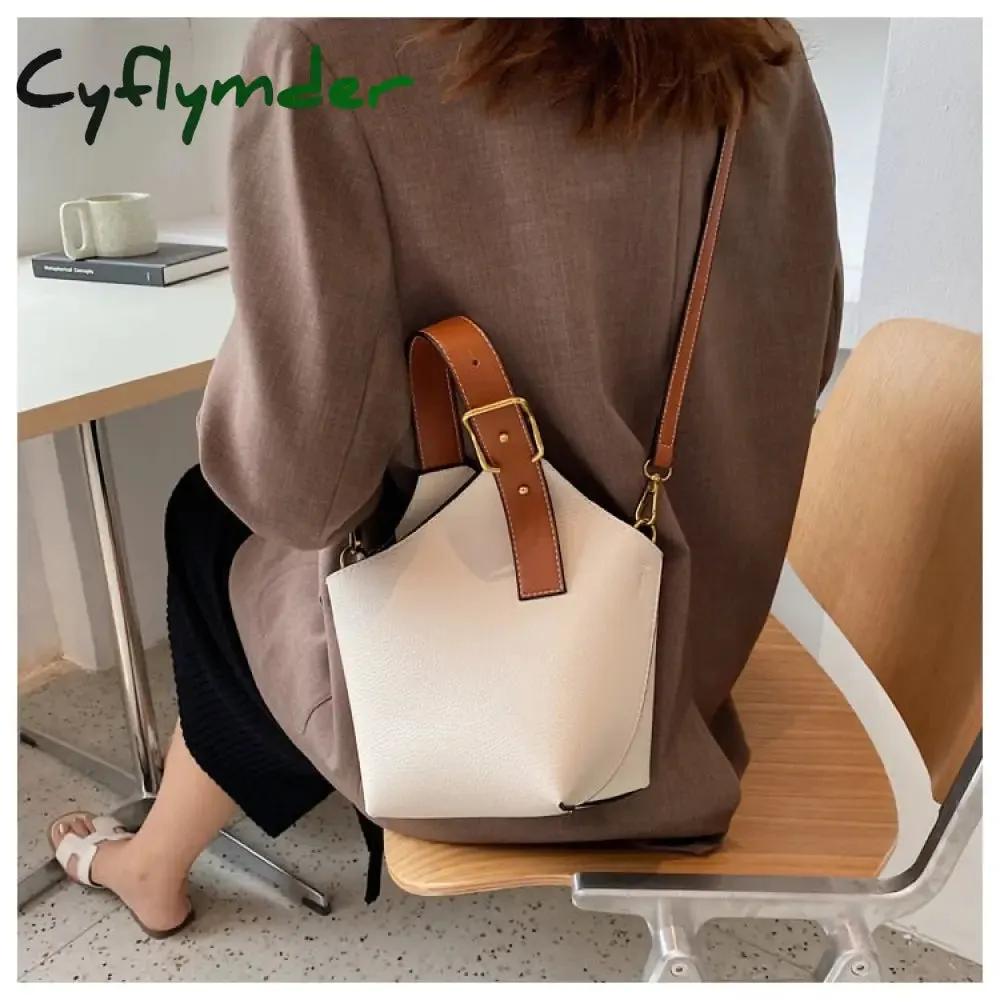 Cyflymder Contrast color Tote Bucket bag Fashion New High-quality PU Leather Women's Designer Handbag Travel Shoulder Messenger Bag