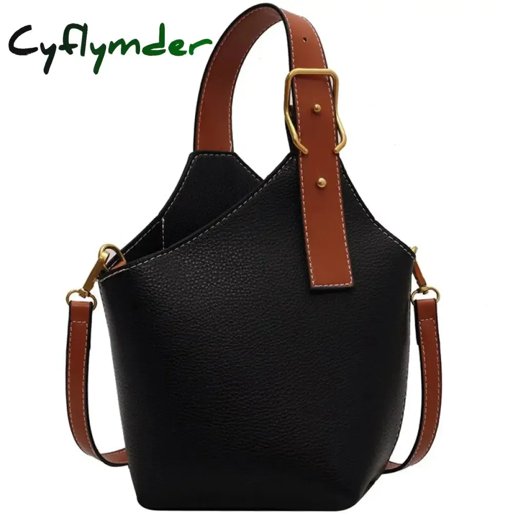 Cyflymder Contrast color Tote Bucket bag Fashion New High-quality PU Leather Women's Designer Handbag Travel Shoulder Messenger Bag