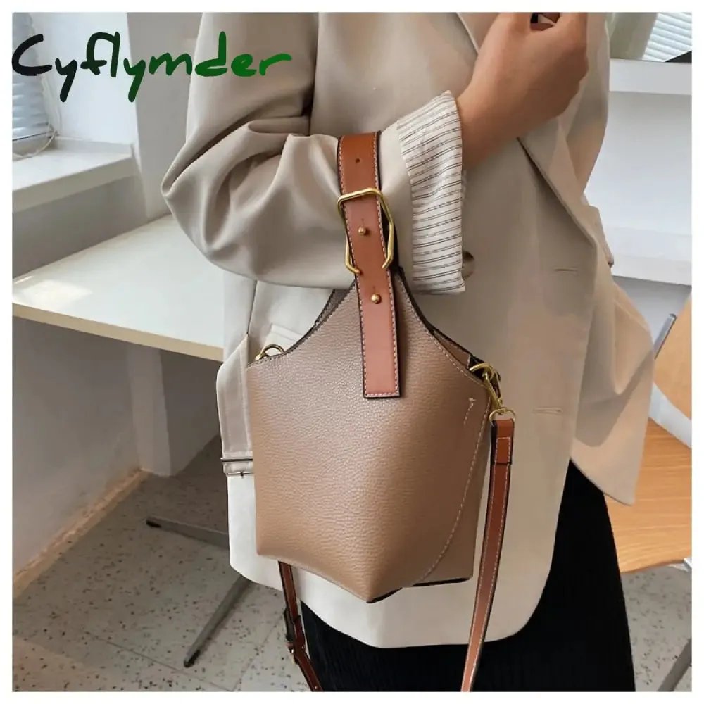 Cyflymder Contrast color Tote Bucket bag Fashion New High-quality PU Leather Women's Designer Handbag Travel Shoulder Messenger Bag