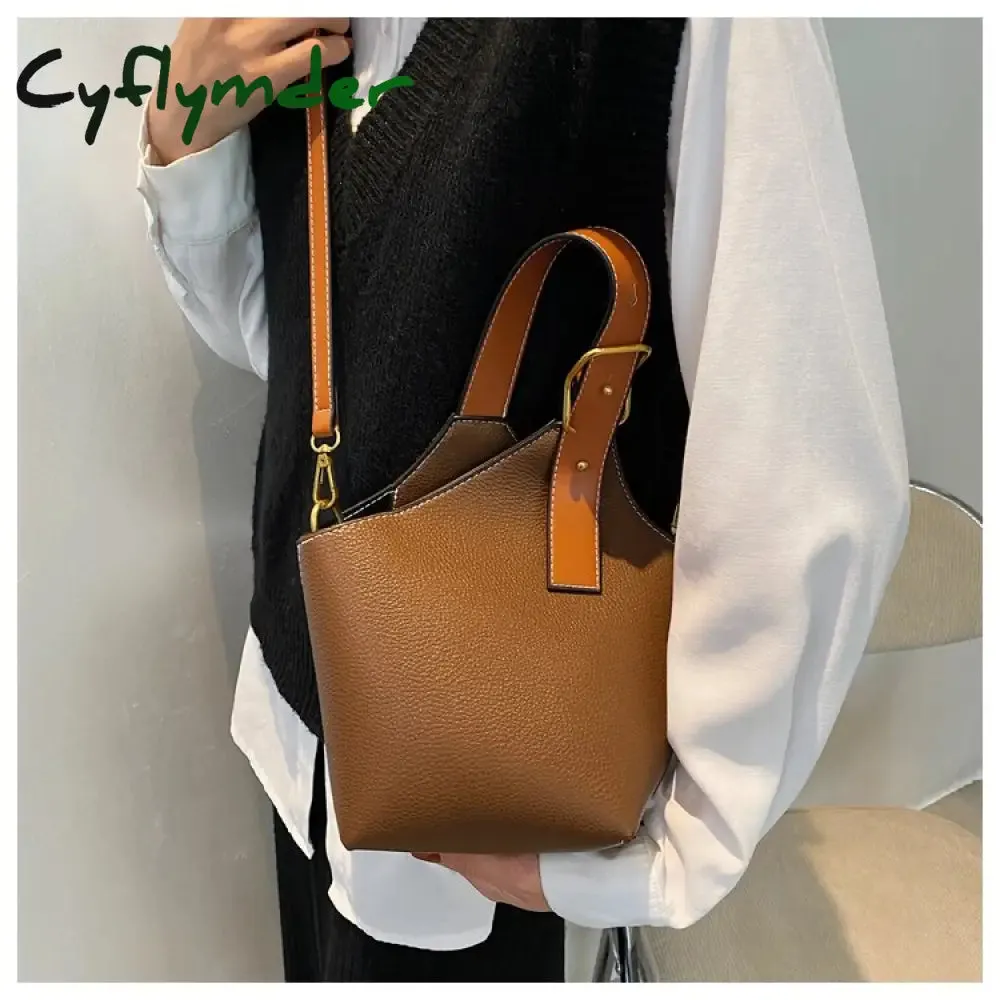 Cyflymder Contrast color Tote Bucket bag Fashion New High-quality PU Leather Women's Designer Handbag Travel Shoulder Messenger Bag
