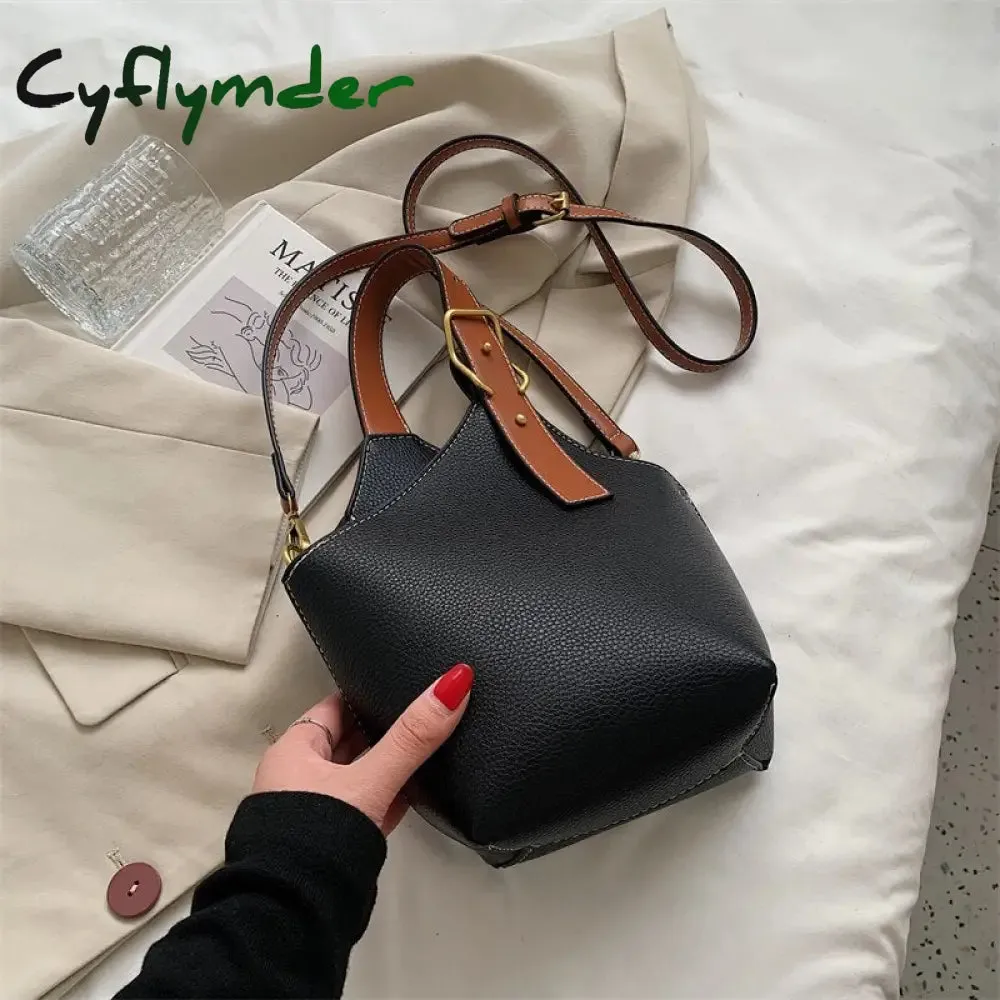 Cyflymder Contrast color Tote Bucket bag Fashion New High-quality PU Leather Women's Designer Handbag Travel Shoulder Messenger Bag
