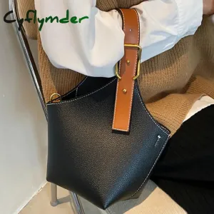 Cyflymder Contrast color Tote Bucket bag Fashion New High-quality PU Leather Women's Designer Handbag Travel Shoulder Messenger Bag