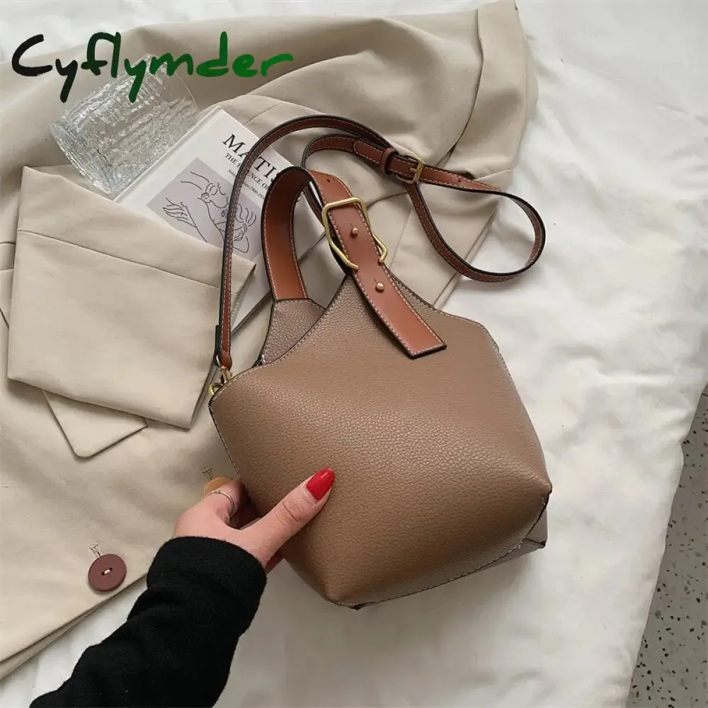 Cyflymder Contrast color Tote Bucket bag Fashion New High-quality PU Leather Women's Designer Handbag Travel Shoulder Messenger Bag