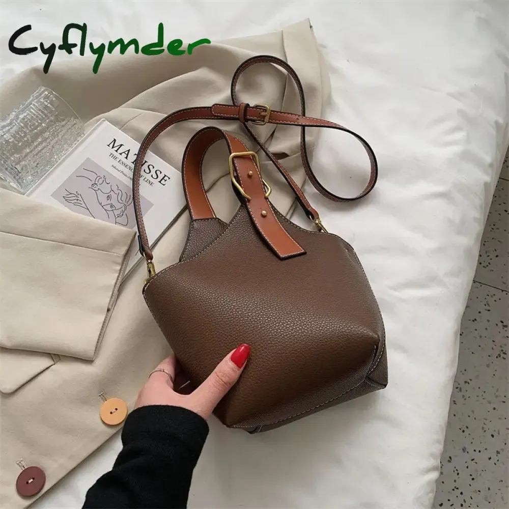 Cyflymder Contrast color Tote Bucket bag Fashion New High-quality PU Leather Women's Designer Handbag Travel Shoulder Messenger Bag