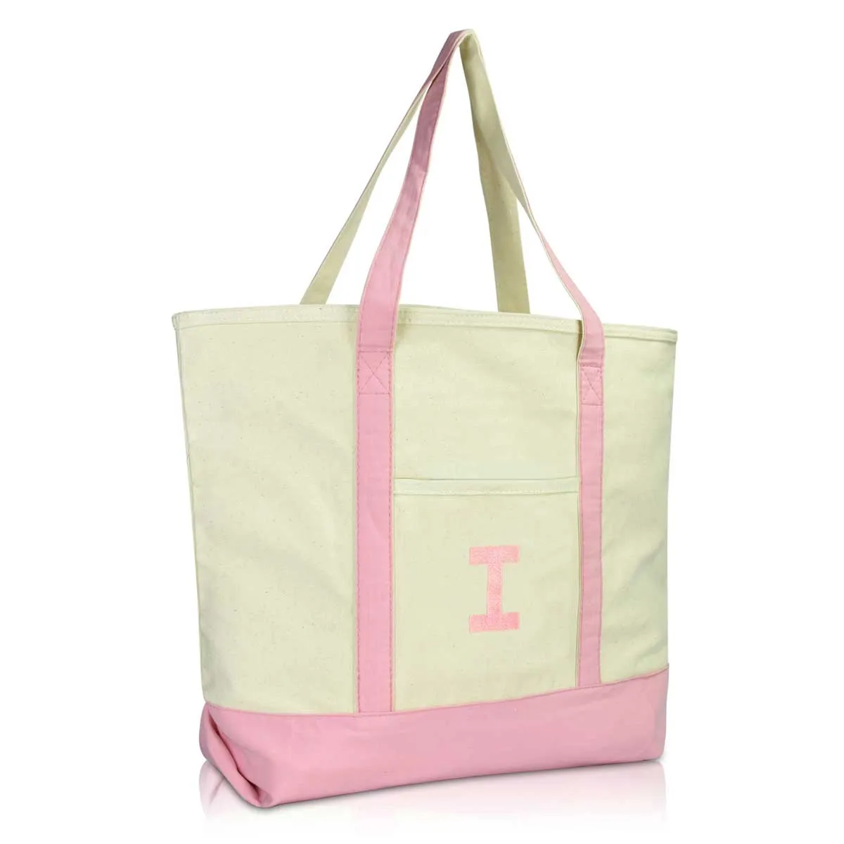 Dalix Initial Tote Bag Personalized Monogram Zippered Top Letter - I