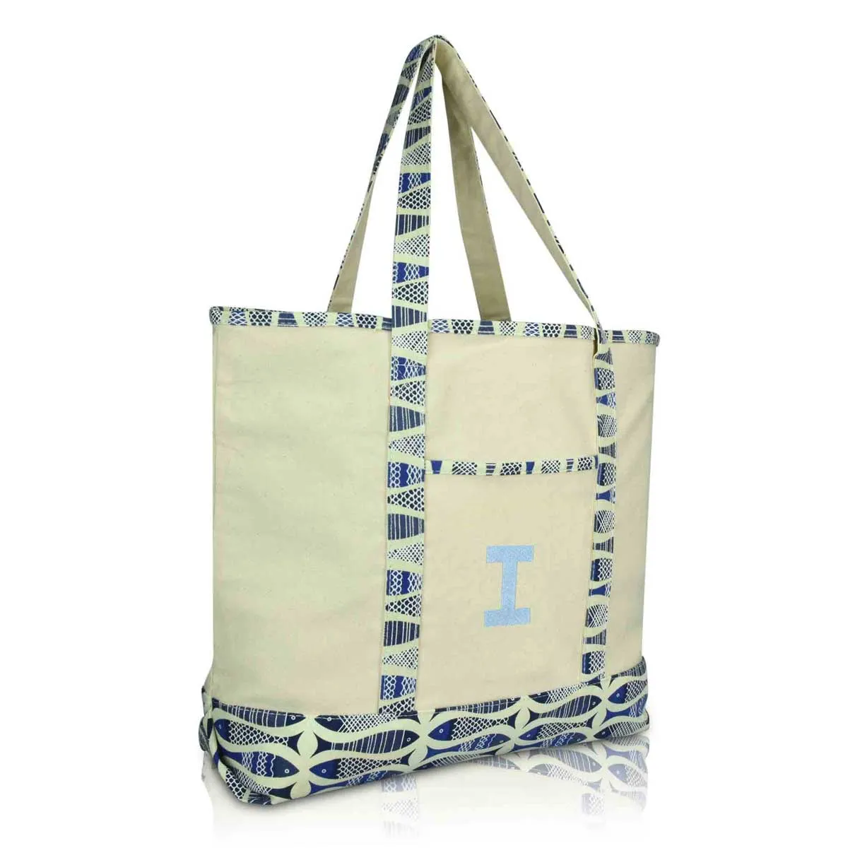 Dalix Initial Tote Bag Personalized Monogram Zippered Top Letter - I