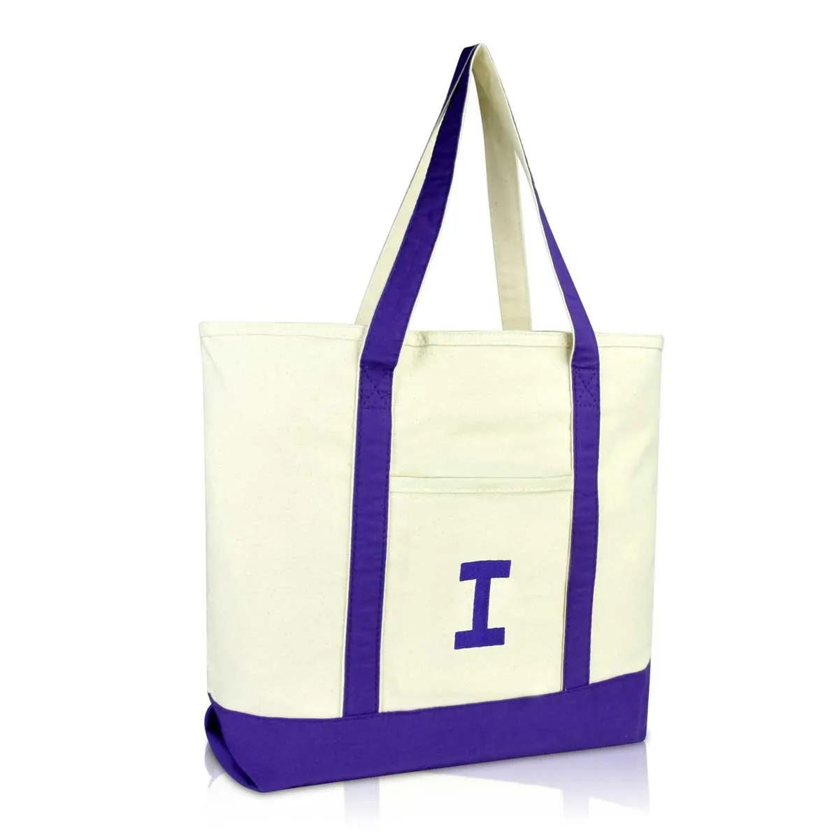 Dalix Initial Tote Bag Personalized Monogram Zippered Top Letter - I