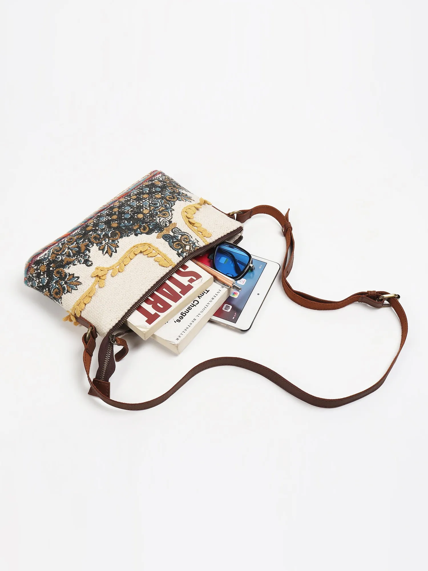 DANIAN - COTTON PRINTED & LEATHER SLING BAG