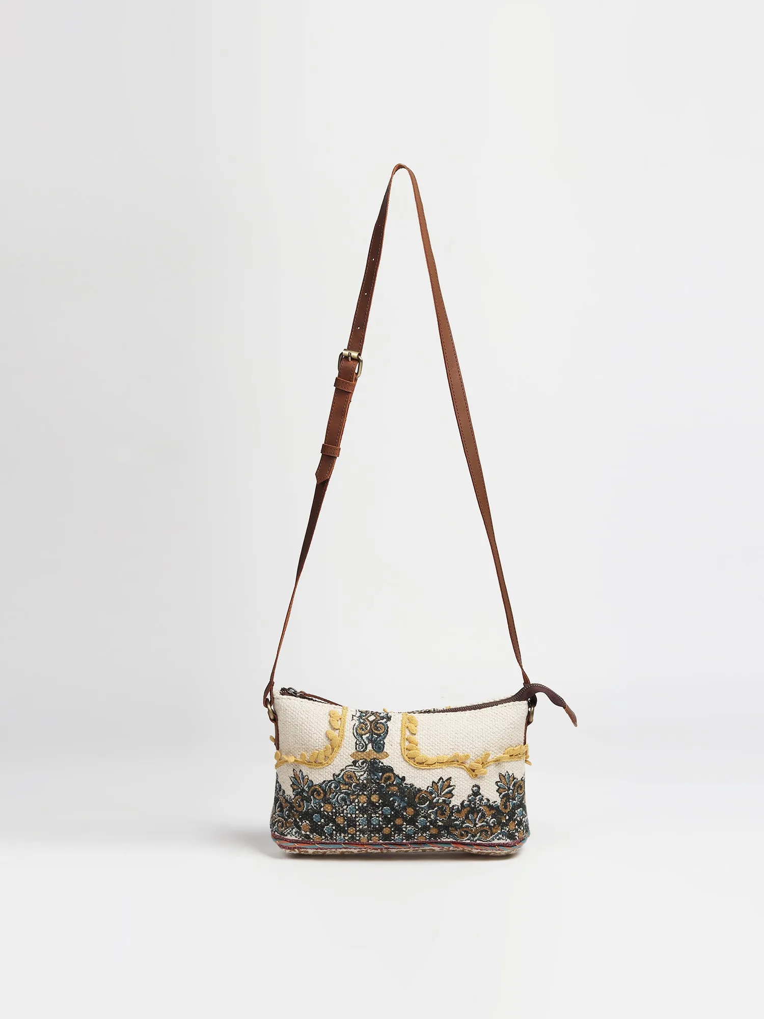 DANIAN - COTTON PRINTED & LEATHER SLING BAG