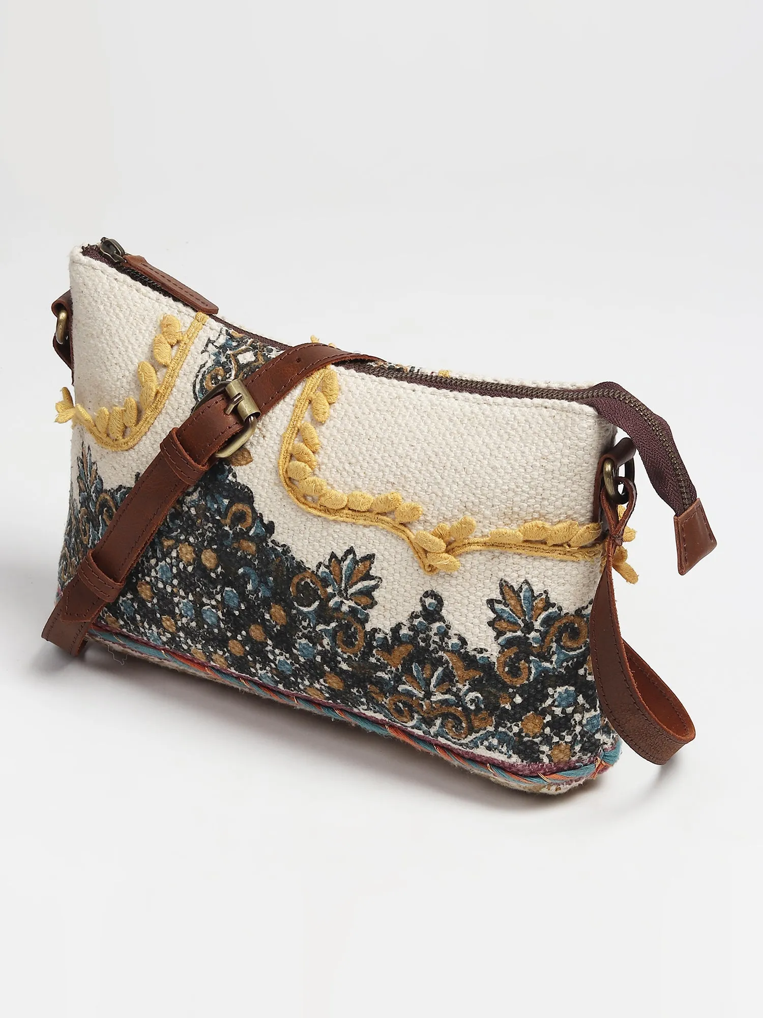 DANIAN - COTTON PRINTED & LEATHER SLING BAG