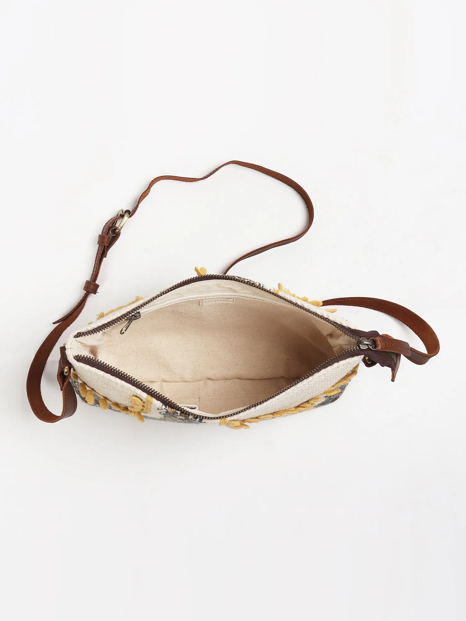 DANIAN - COTTON PRINTED & LEATHER SLING BAG