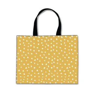 Designer Tote Bag With Zip Beach Gym Travel Bags -  Yellow White Dots