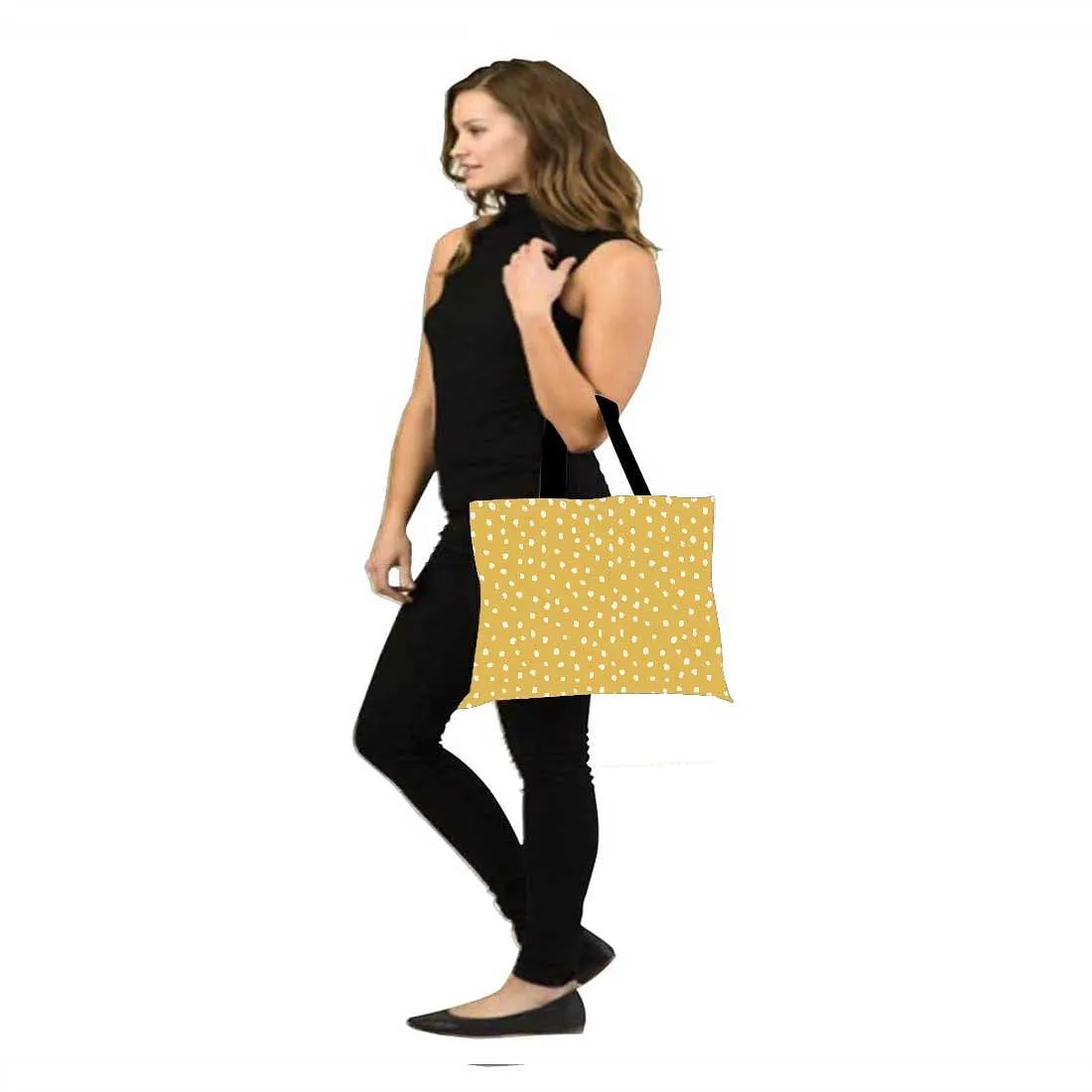 Designer Tote Bag With Zip Beach Gym Travel Bags -  Yellow White Dots