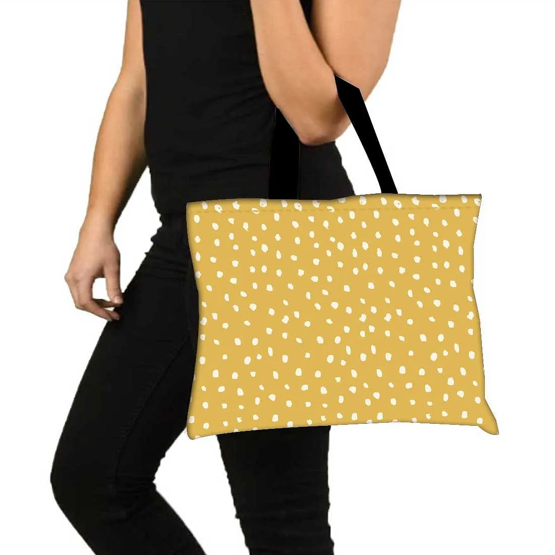 Designer Tote Bag With Zip Beach Gym Travel Bags -  Yellow White Dots