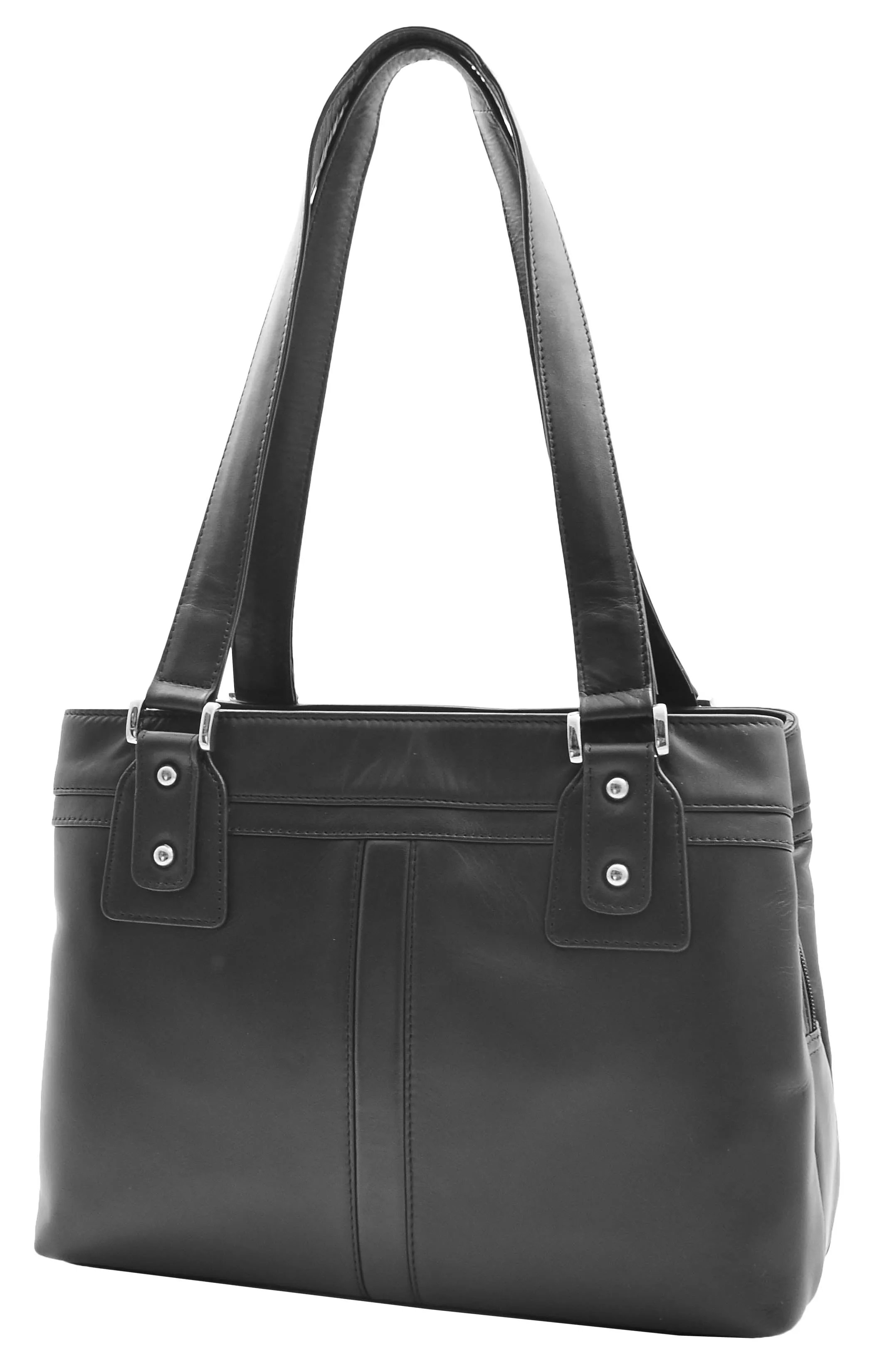 DR385 Women's Leather Mid Size Shopper Handbag Black