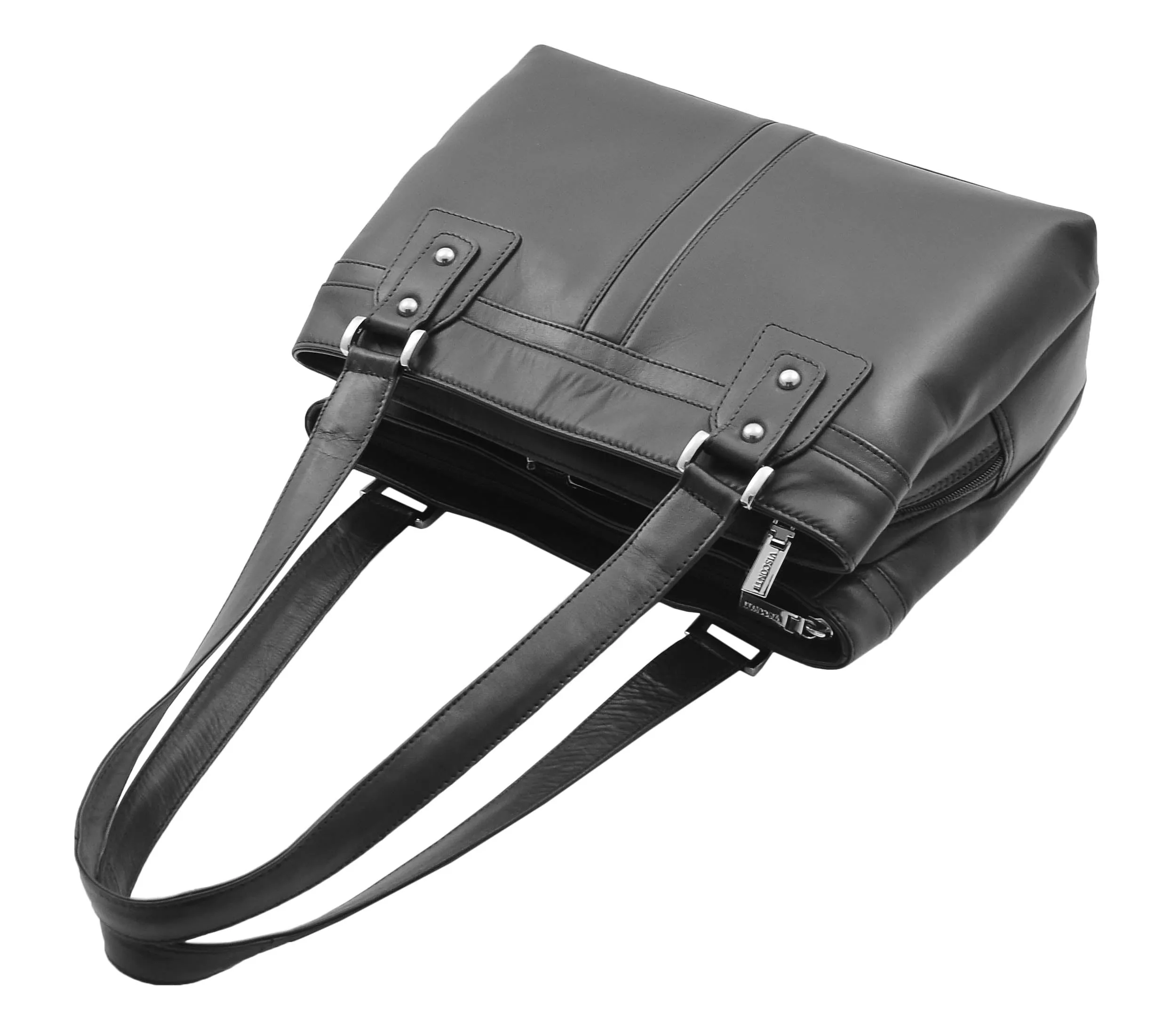 DR385 Women's Leather Mid Size Shopper Handbag Black