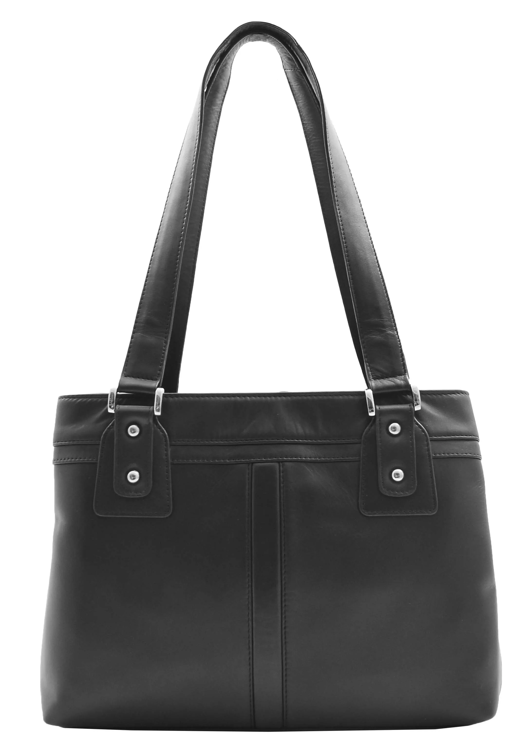 DR385 Women's Leather Mid Size Shopper Handbag Black