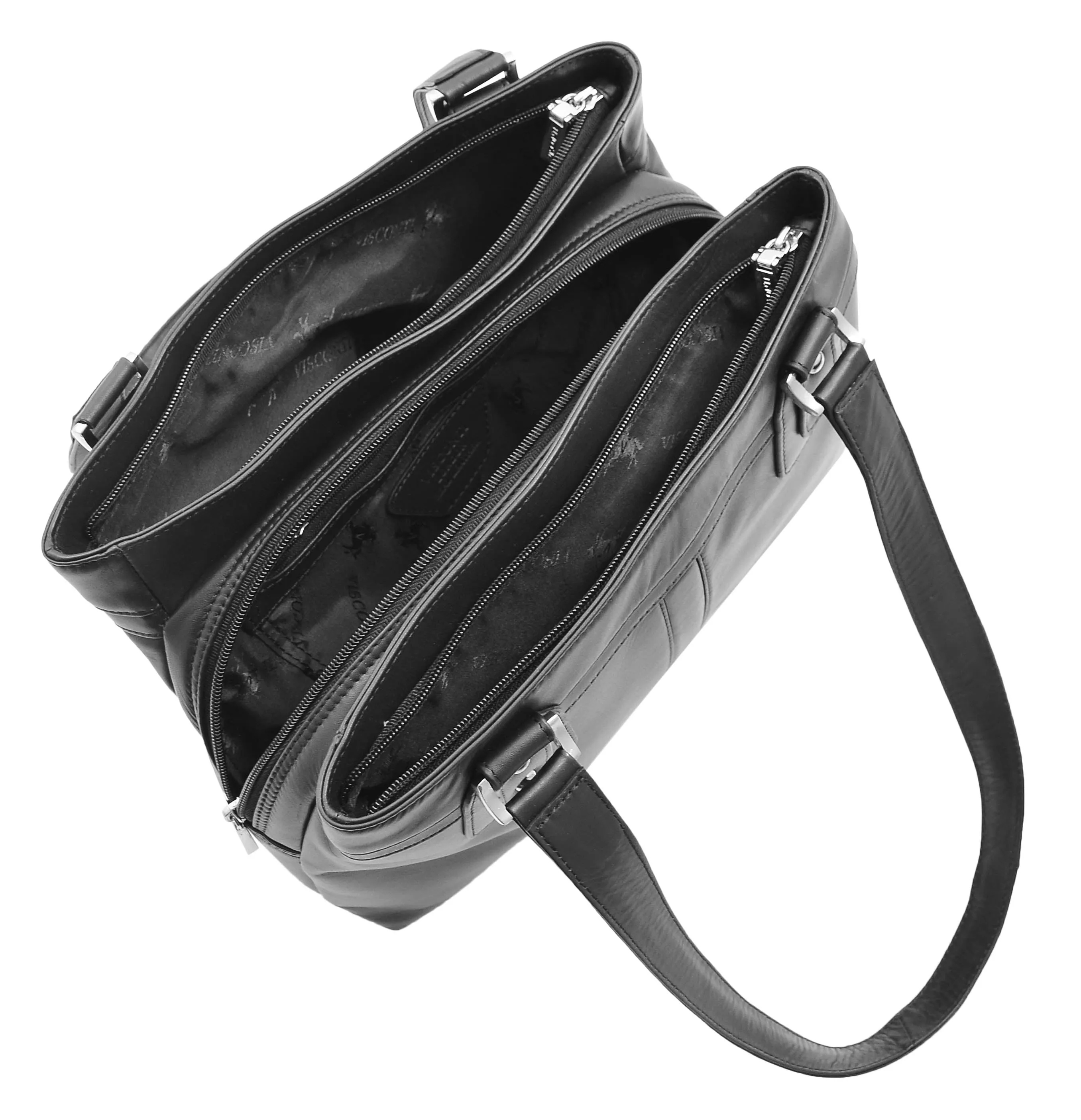 DR385 Women's Leather Mid Size Shopper Handbag Black