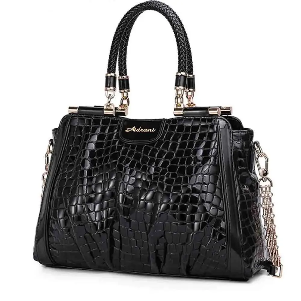 Elegant Women Handbags and Purses Luxury Genuine Leather Crocodile Print Top Handle Bag