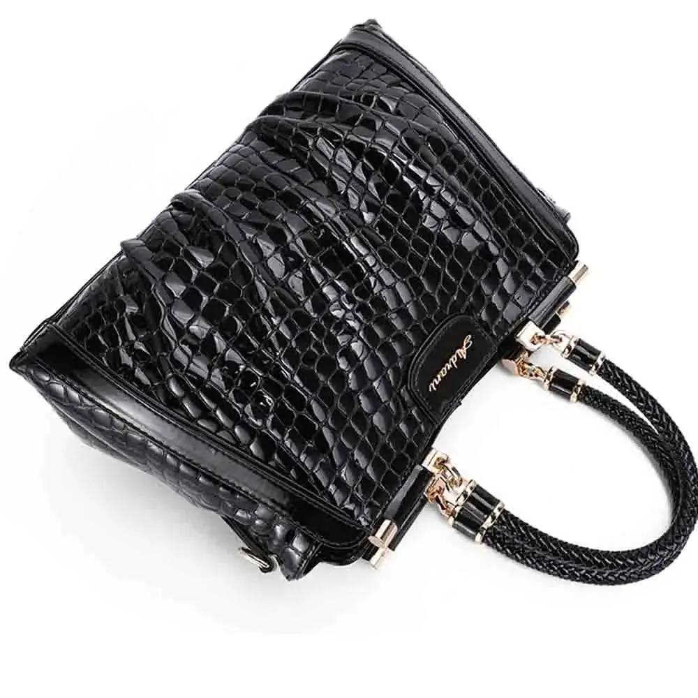 Elegant Women Handbags and Purses Luxury Genuine Leather Crocodile Print Top Handle Bag