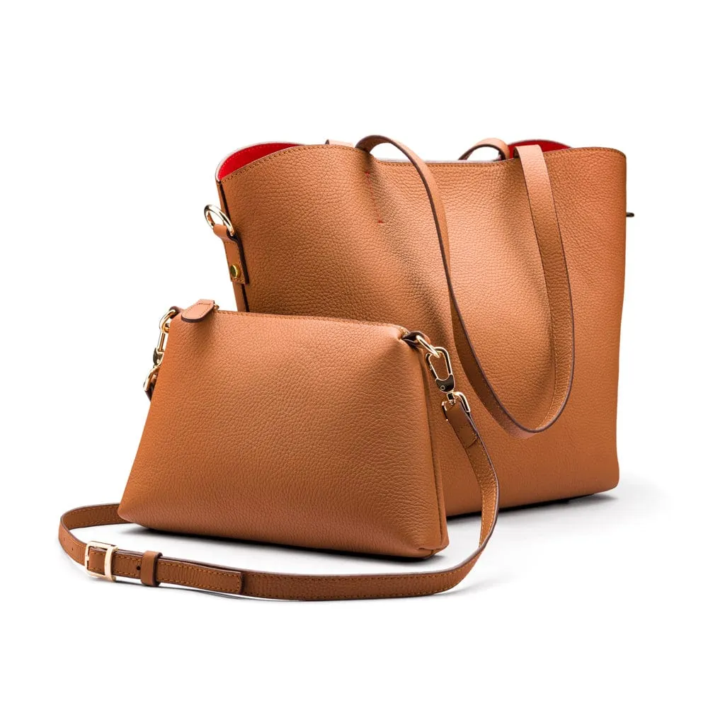 Emma 2 in 1 Leather Tote Bag - Tan