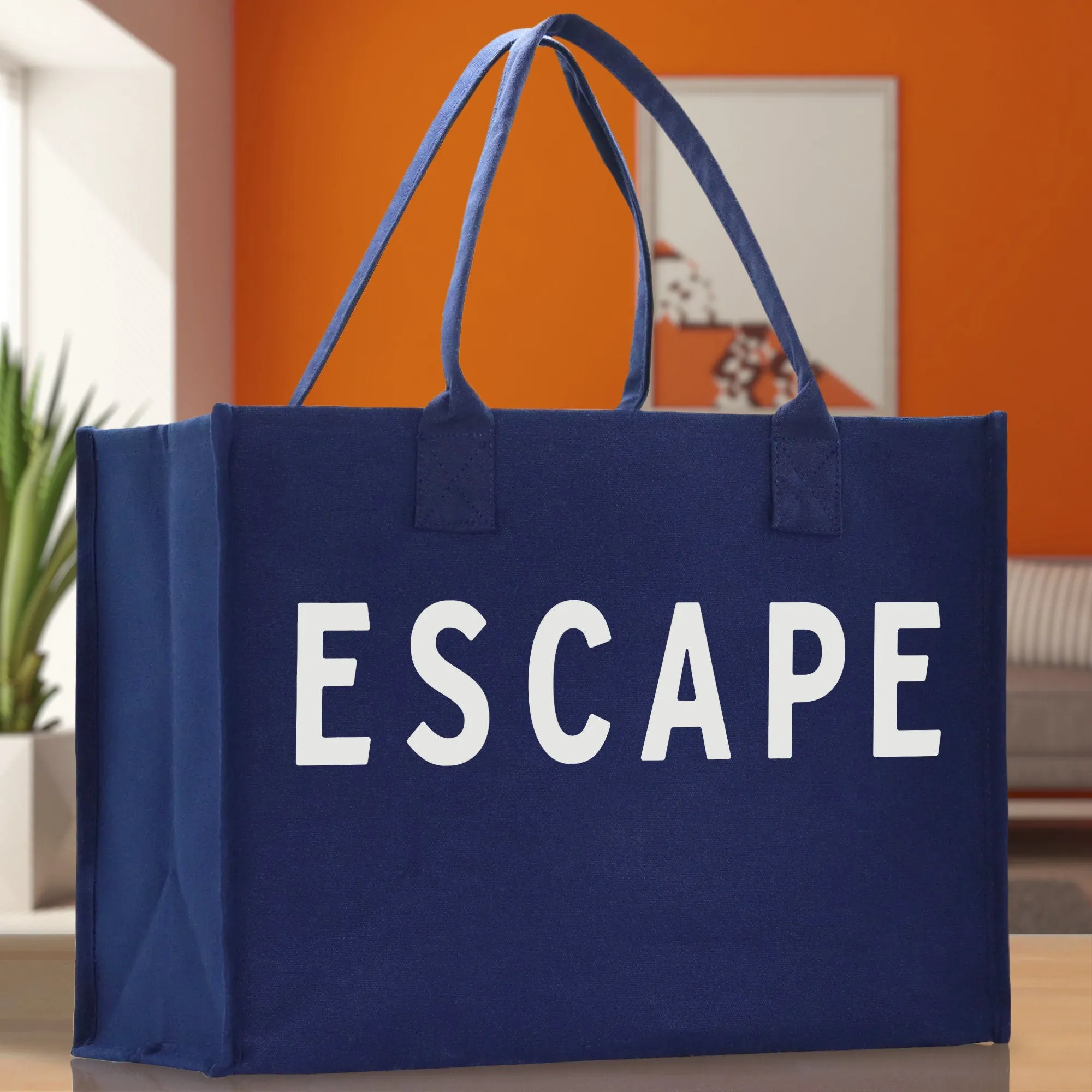 Escape Cotton Canvas Chic Beach Tote Bag Multipurpose Tote Weekender Tote Gift for Her Outdoor Tote Vacation Tote Large Beach Bag
