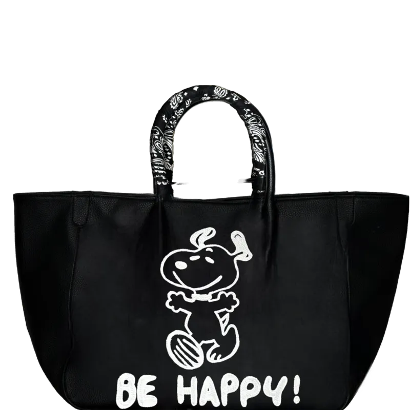 Everyday Vegan Leather Tote - Hand Painted Be Happy