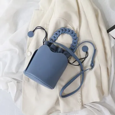 Fashion Women Bucket bag Crossbody Bag Simple design small handbag Drawstring Lady Tote Braided strap Shoulder Messenger Bag