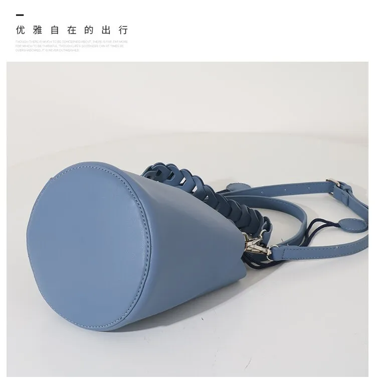 Fashion Women Bucket bag Crossbody Bag Simple design small handbag Drawstring Lady Tote Braided strap Shoulder Messenger Bag