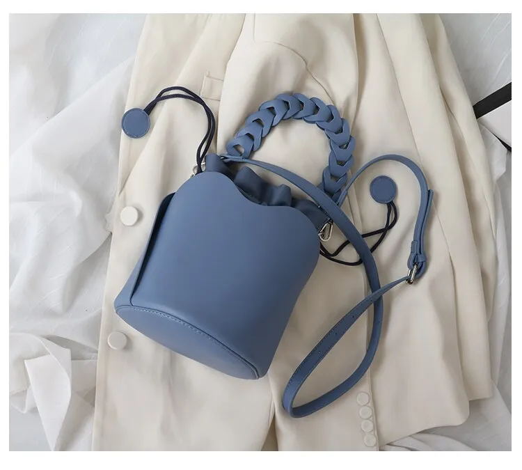 Fashion Women Bucket bag Crossbody Bag Simple design small handbag Drawstring Lady Tote Braided strap Shoulder Messenger Bag