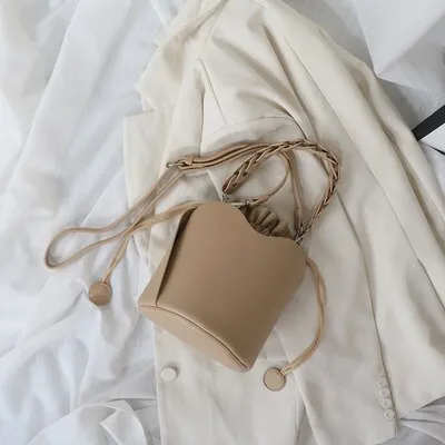 Fashion Women Bucket bag Crossbody Bag Simple design small handbag Drawstring Lady Tote Braided strap Shoulder Messenger Bag