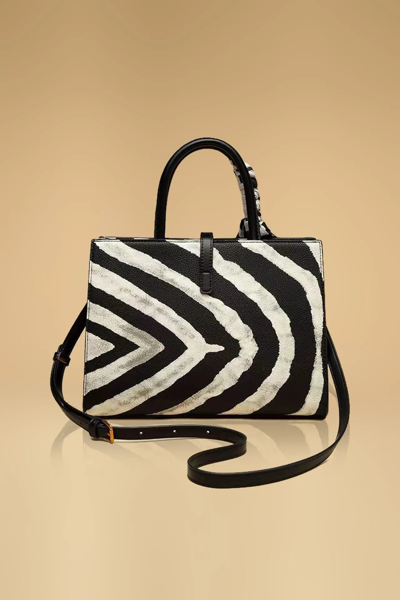 Fashionable Zebra Printed Bow Embellished Shoulder Bag