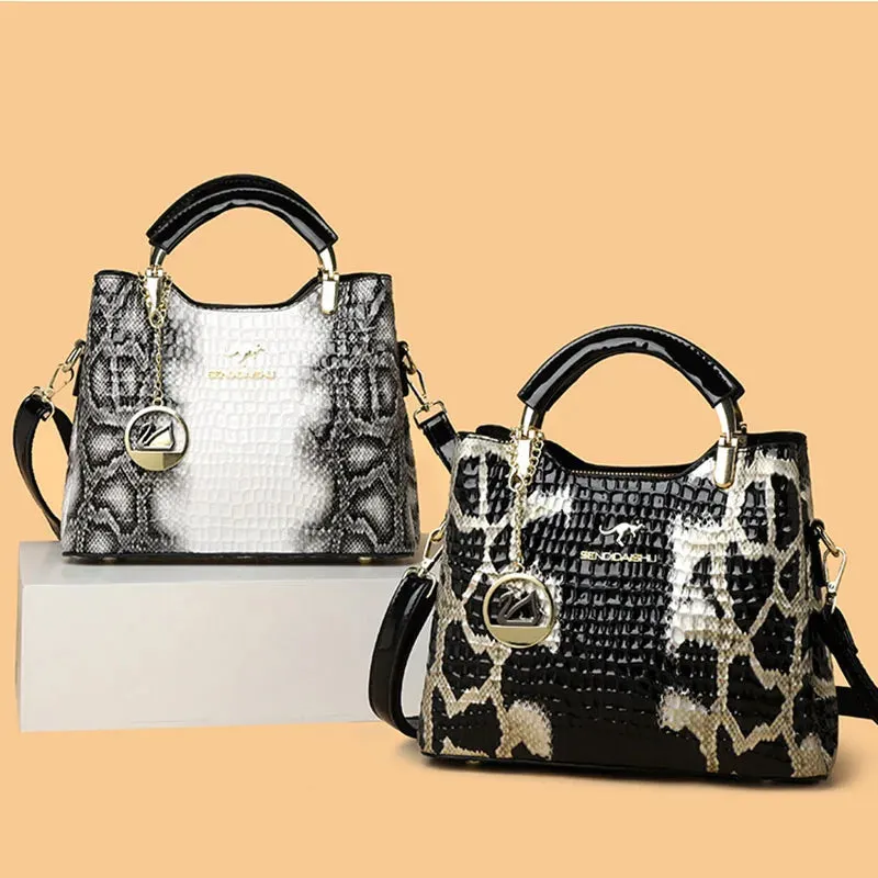 Female Tote Handbags Portable Crocodile Pattern Crossbody Bags