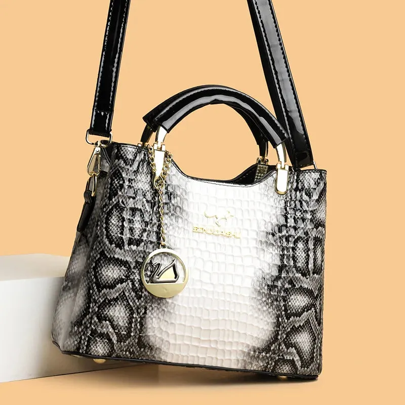 Female Tote Handbags Portable Crocodile Pattern Crossbody Bags
