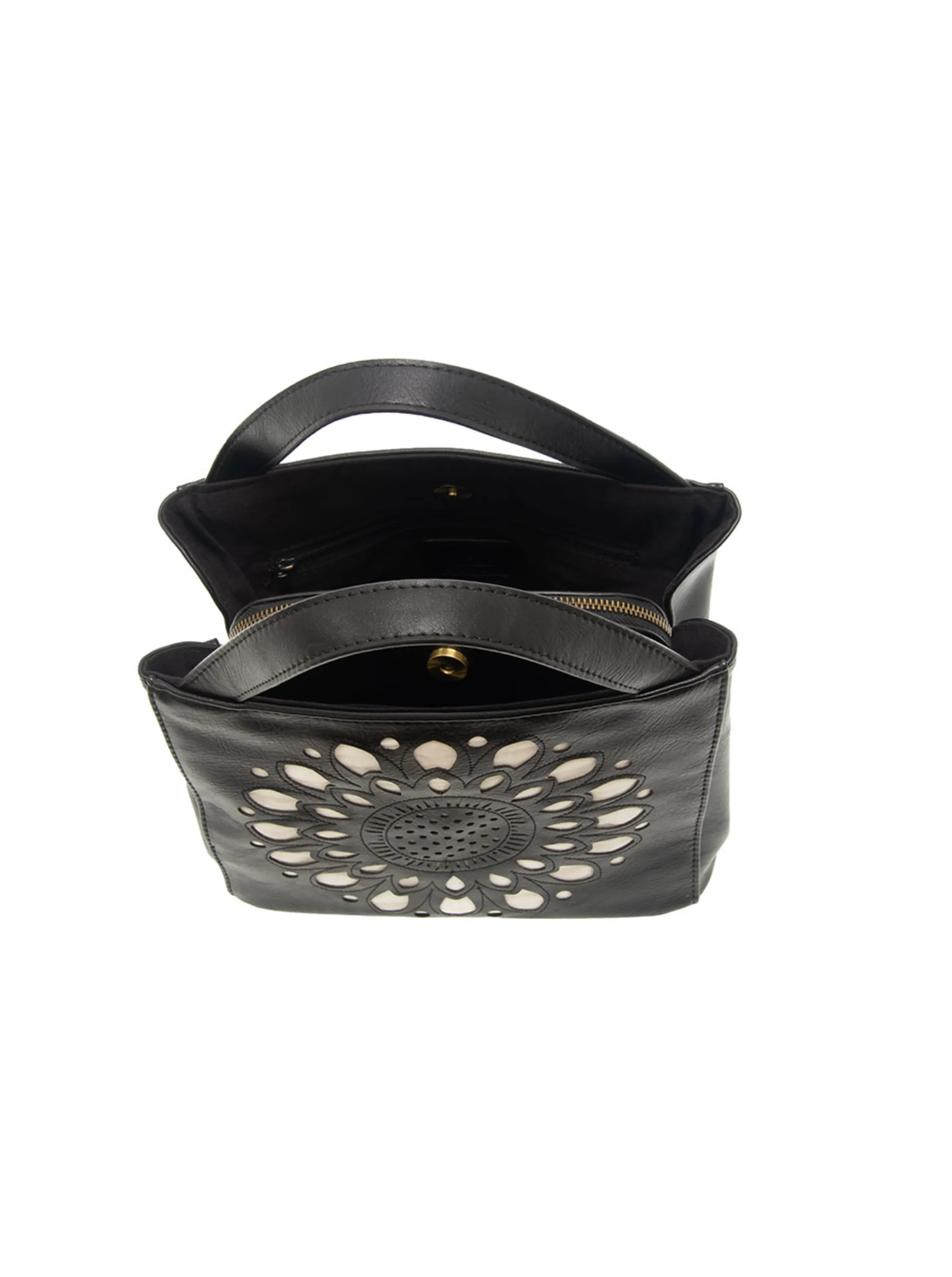 Flora Laser Cut Out Crossbody [Black-L8225]