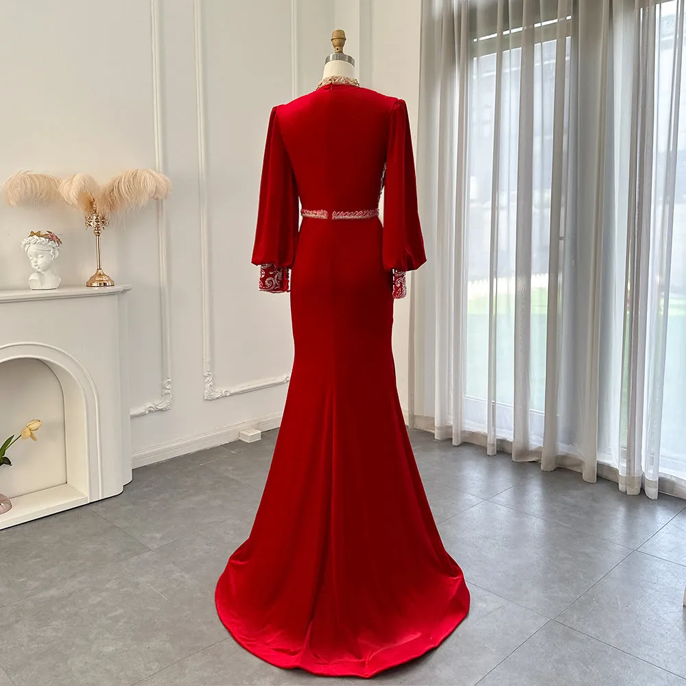For Sale Black Velvet Long Sleeves Mermaid Evening Dress SS324