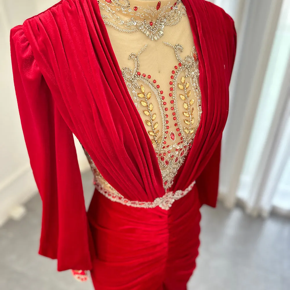 For Sale Black Velvet Long Sleeves Mermaid Evening Dress SS324